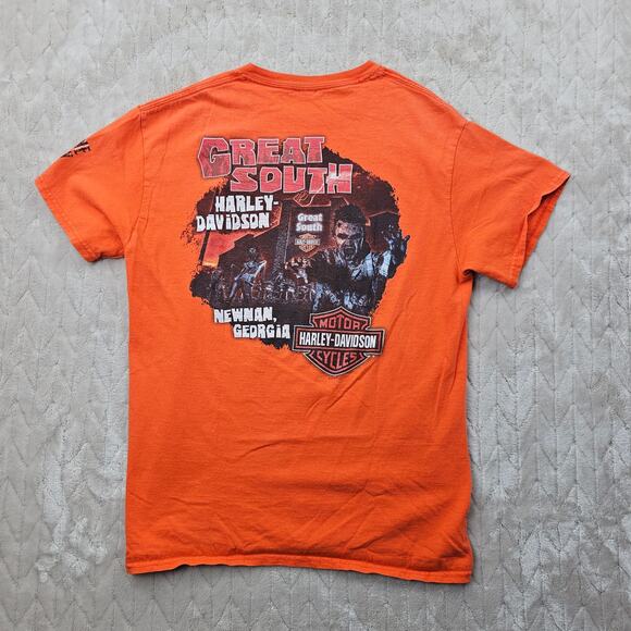 Harley Davidson Shirt Mens Medium Great South Graphic Zombies Newnan Biker - Picture 1 of 5